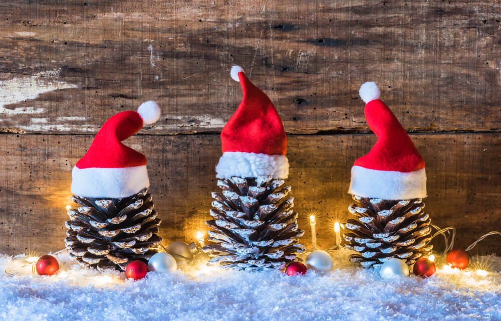6 DIY Cheap Christmas Decorations From Your Garden - christmas pine cones Three festive pine cones that you can decorate your house with