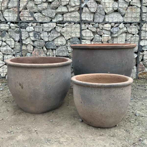 Old Stone Set Of 3 Pots (DEAL) "Mu-ong" Plant Pot (Black Vietnamese Clay) - 1 22