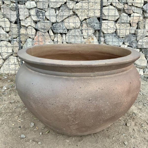 Old Stone 77 "Ho-an Bowl" Plant Pot (Black Vietnamese Clay) - 1 6