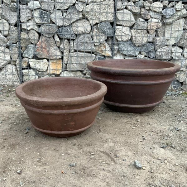 Iron Stone - Set Of 2 Pots (DEAL) "Mekong Bowl" Plant Pot (Black Vietnamese Clay) - 2 20