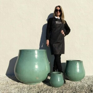 The Lang Co Glazed Bright Olive Green Plant Pots