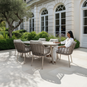 Puglia Barrel Dining 6 Seat Set (Latte)