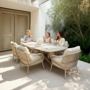 Sardinia Barrel Low Dining 6 Seat SET (Latte)